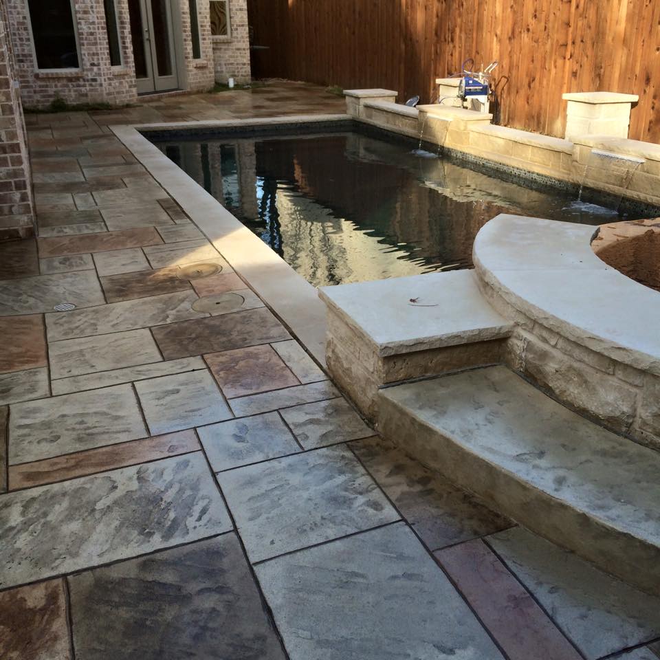 Stamped concrete pool deck