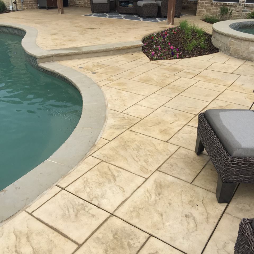 Stamped concrete pool deck