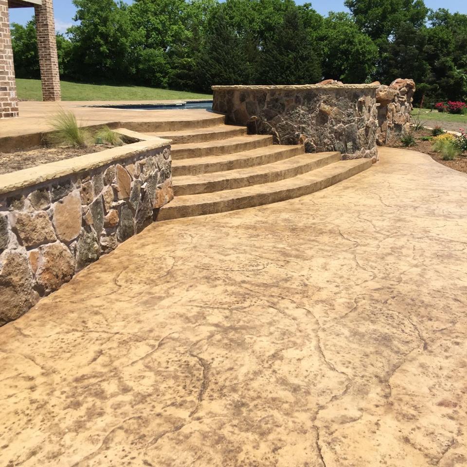 Stamped concrete patio with stairs