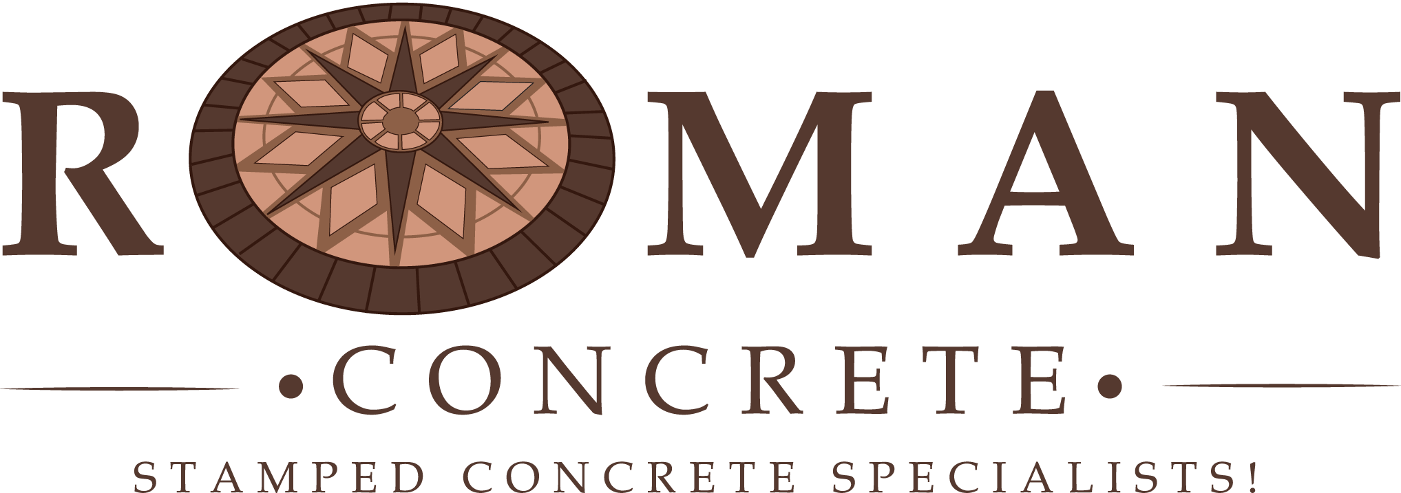 Roman Concrete logo. Text underneath reads: Stamped concrete specialists!